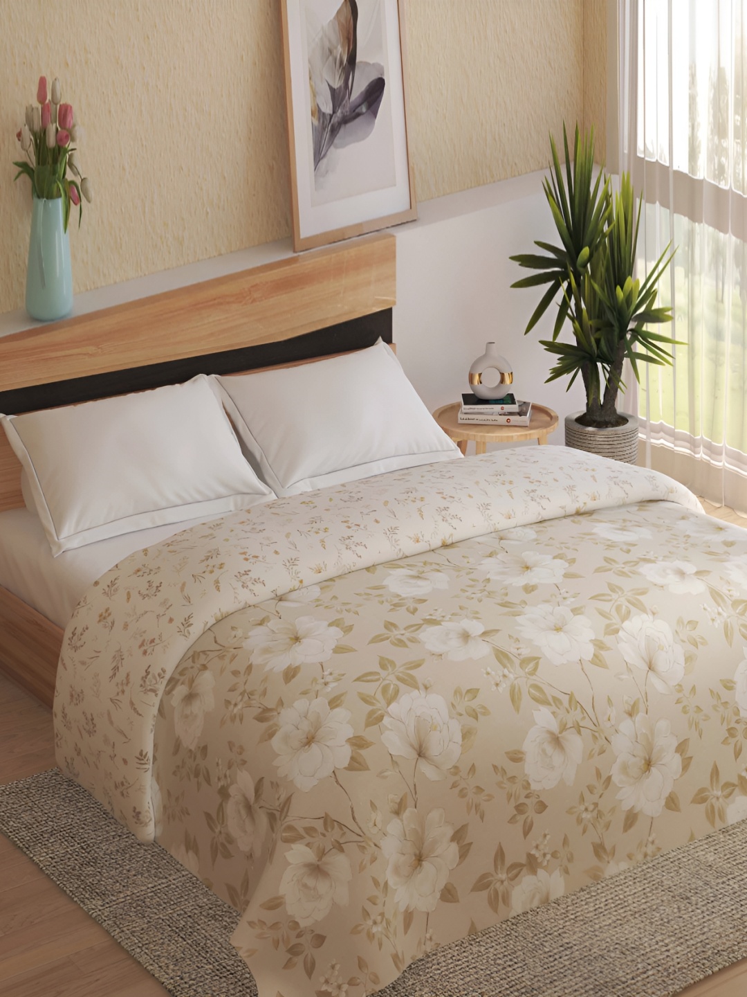 

Home Centre Beige & Off White Floral Printed Cotton Double Bed Comforter