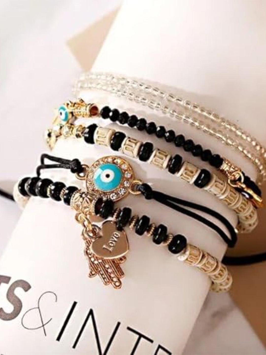 

DN Creation Evil Eye Crystals Multistrand Bracelet, Black