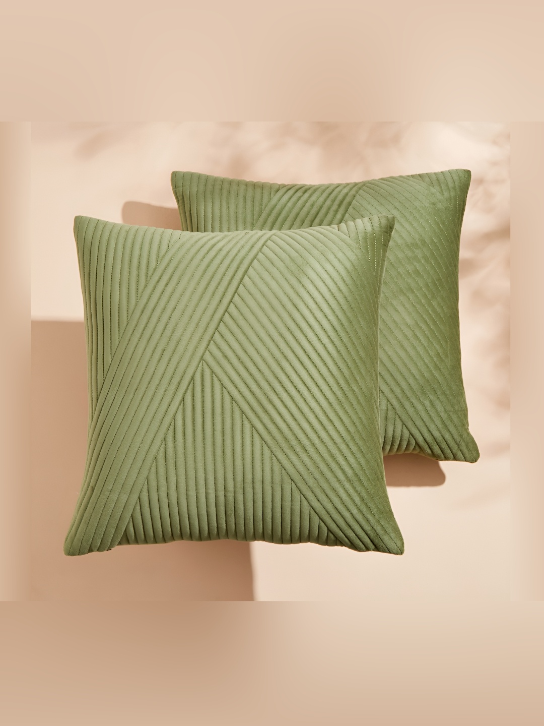 

Home Centre Green 2 Pcs Striped Velvet Square Cushion Covers