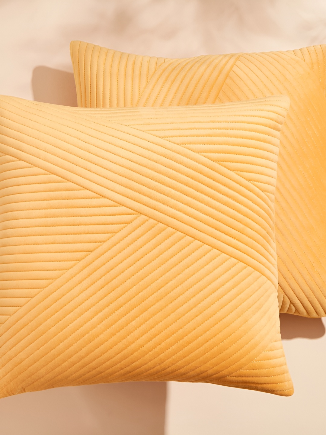 

Home Centre Yellow 2 Pcs Striped Velvet Square Cushion Covers