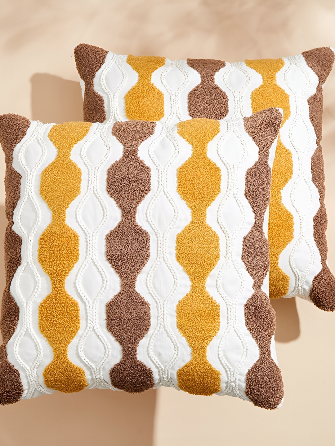 

Home Centre Yellow & White 2 Pcs Embroidered Square Cushion Covers