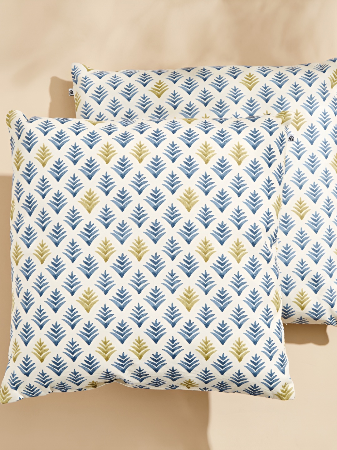 

Home Centre Blue & Yellow 2 Pieces Floral Printed Cotton Filled Cushions