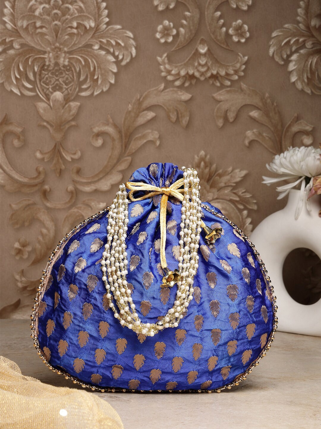 

Dhrohar Unisex Embroidered Potli Clutch, Blue