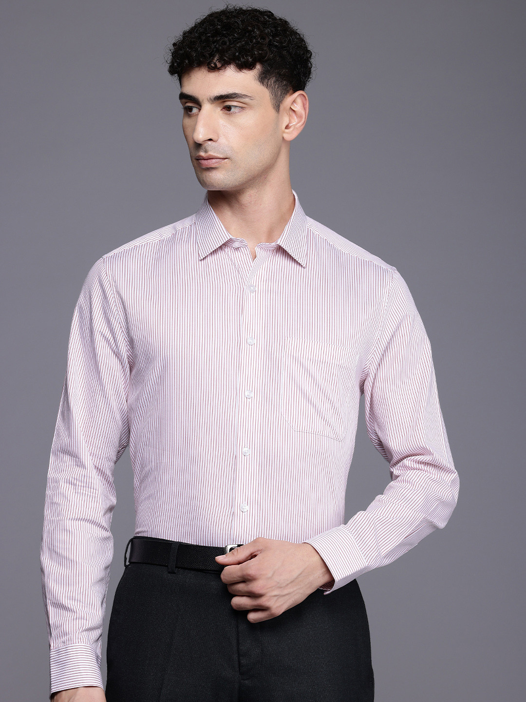 

Louis Philippe Slim Fit Striped Pure Cotton Formal Shirt, White