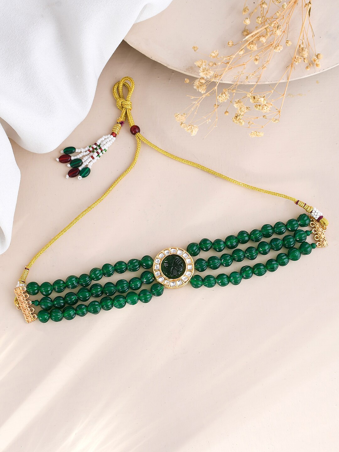 

Silvermerc Designs Gold-Plated Onyx Studded & Beaded Necklace