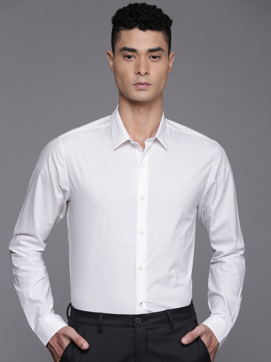 

Louis Philippe Ath.Work Super Slim Fit Opaque Printed Semiformal Shirt, White