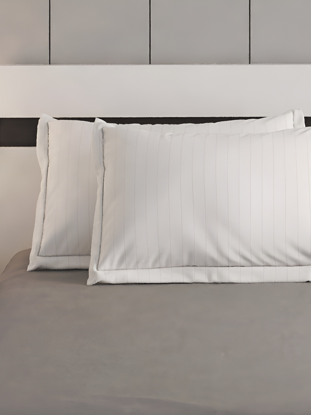 

Home Centre White 2 Pieces Striped Pure Cotton Rectangle Pillow Covers