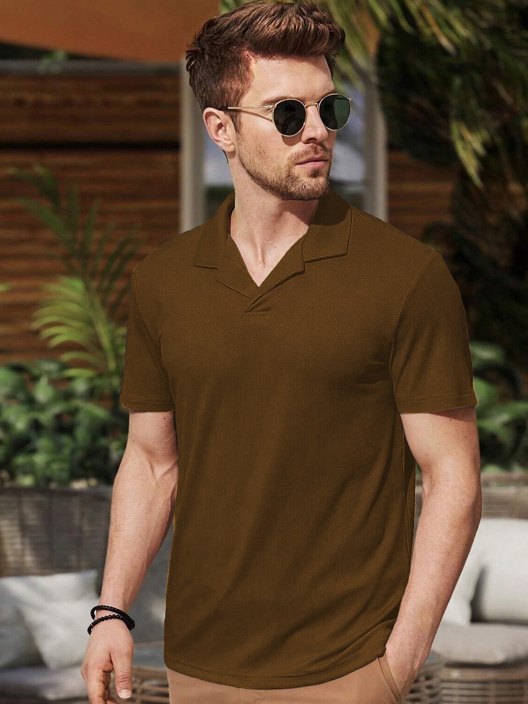 

CLAFOUTIS Polo Collar Short Sleeves T-shirt, Coffee brown