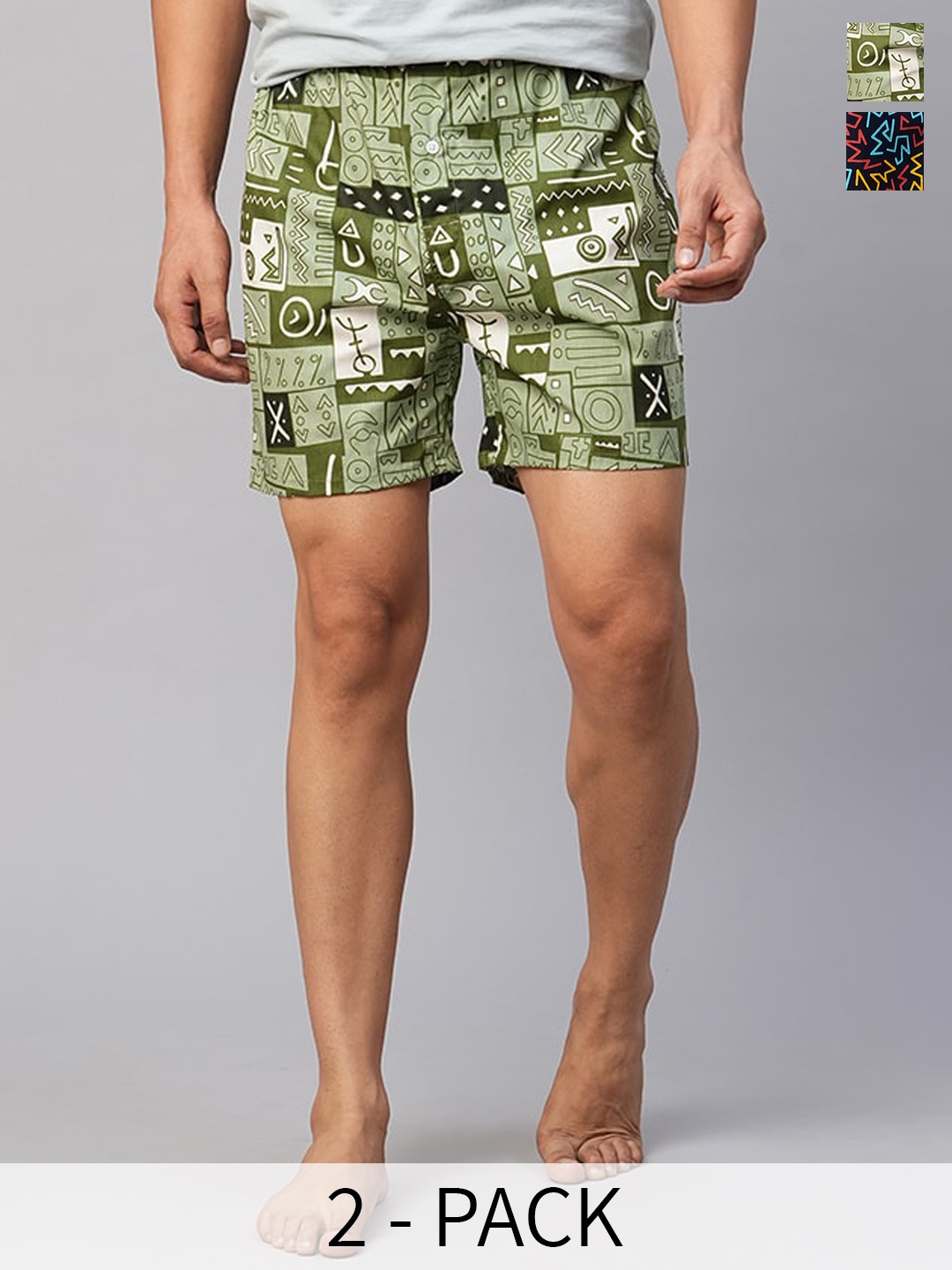 

URBAN SCOTTISH Pack Of 2 Printed Pure Cotton Boxers, Green