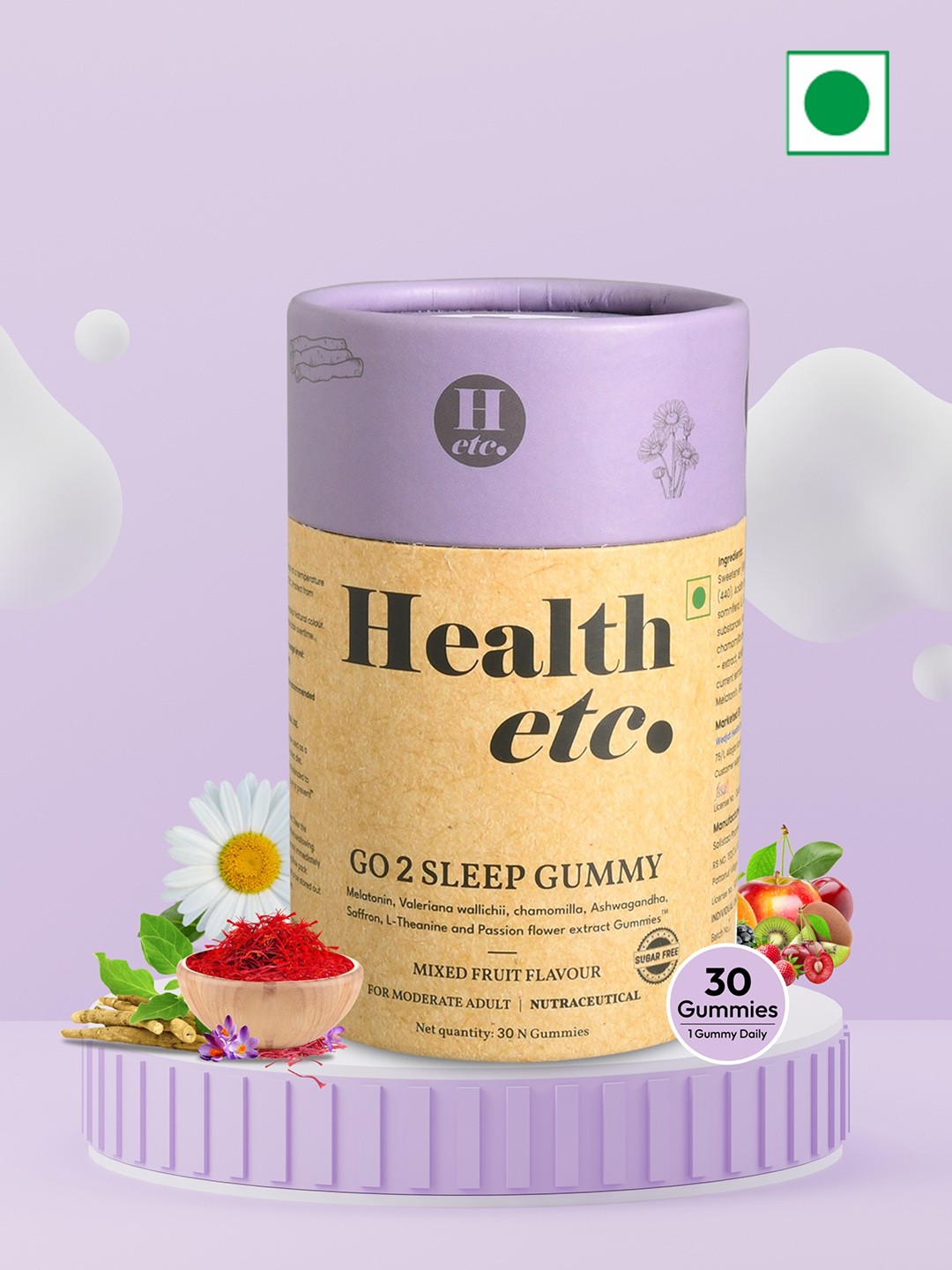 

Health etc. Go 2 Sleep Gummy With Saffron - 30 Gummies, Violet