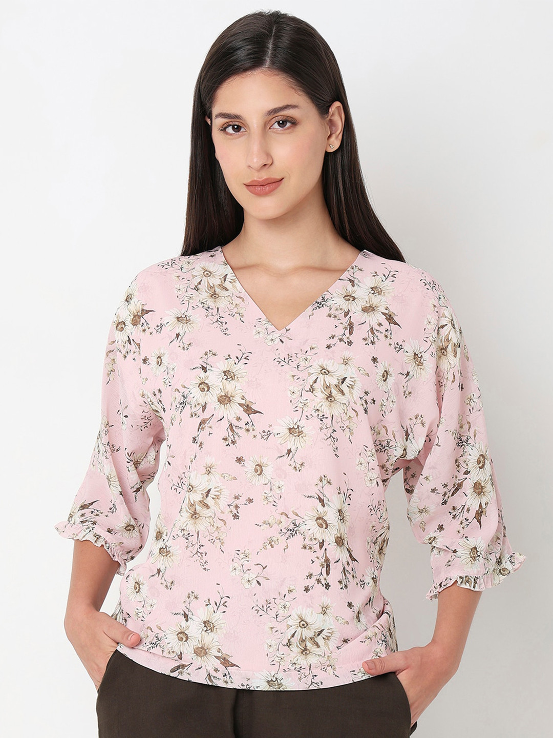 

NOT SO PINK Floral Printed V-Neck Top