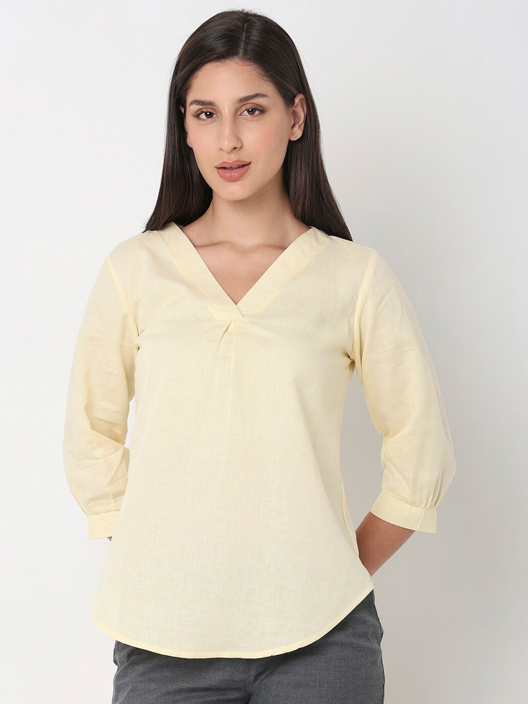 

NOT SO PINK V-Neck Cotton Top, Yellow