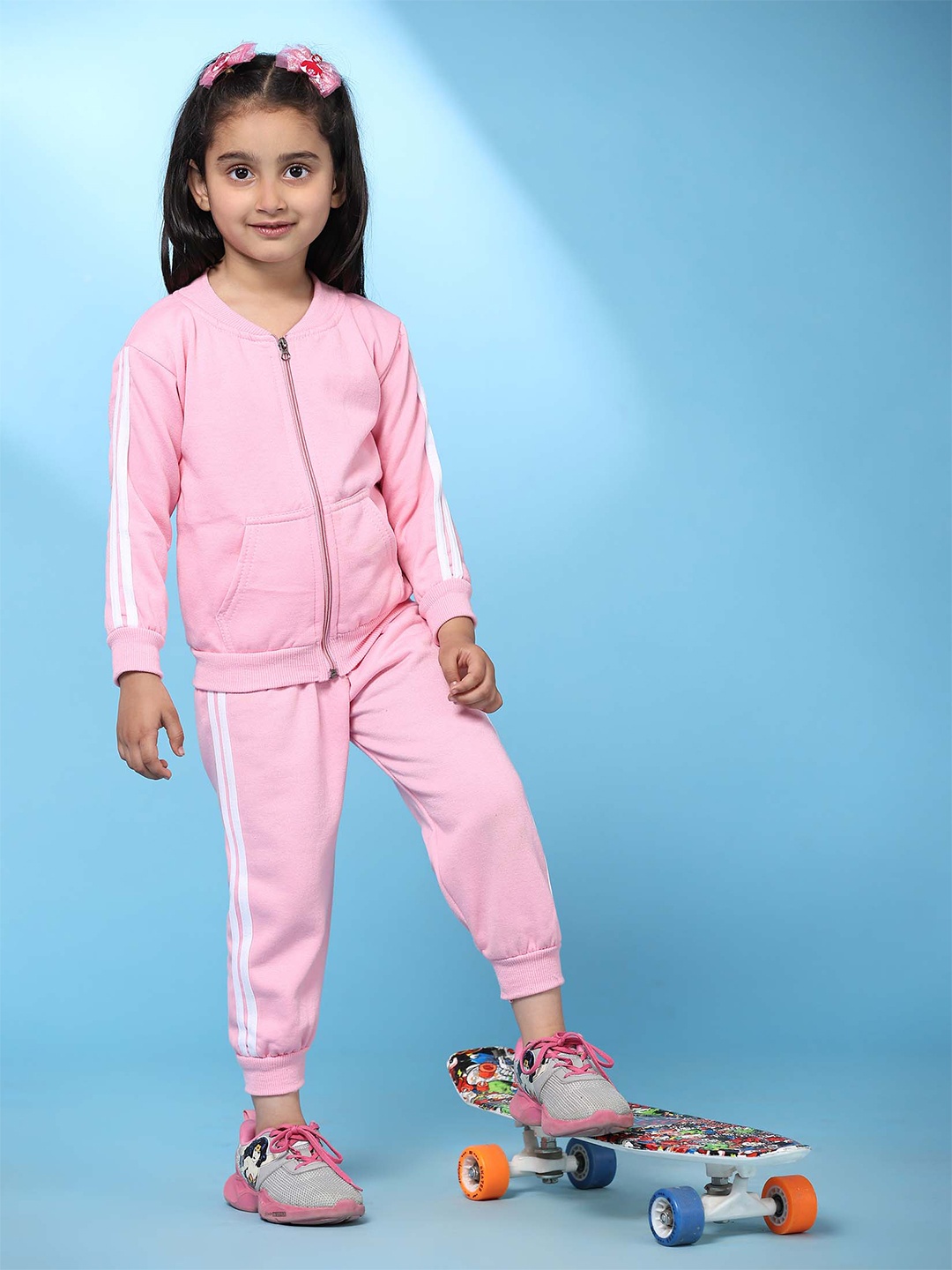 

Ameeha Kids Mock Collar Fleece Sweatshirt With Joggers, Pink