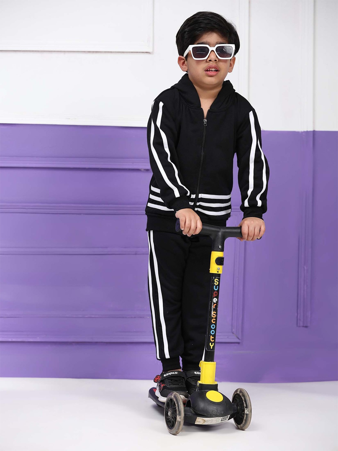 

Ameeha Kids Striped Hooded Jacket and Joggers, Black
