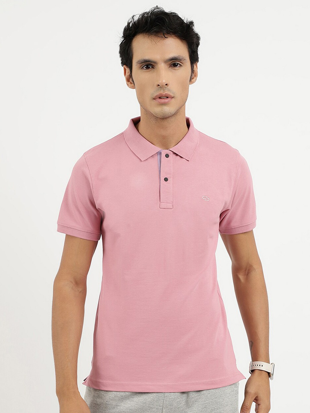 

Spolei Polo Collar Slim Fit Cotton T-shirt, Pink