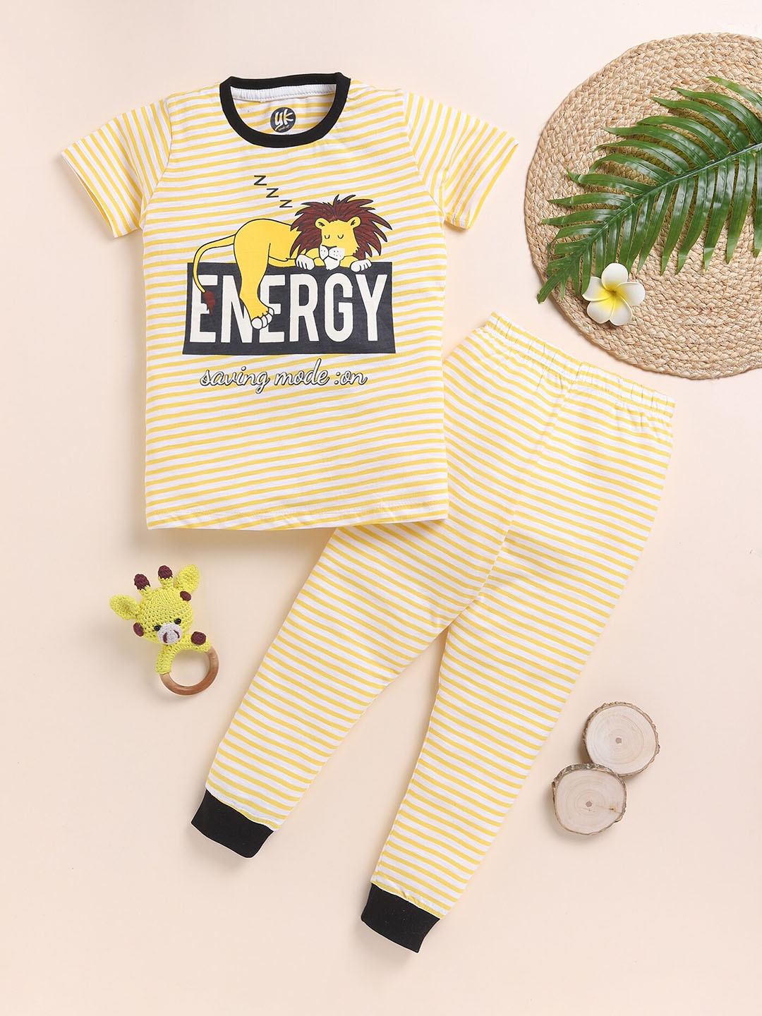 

YK Boys Graphic Printed Long Sleeves Night suit, Yellow