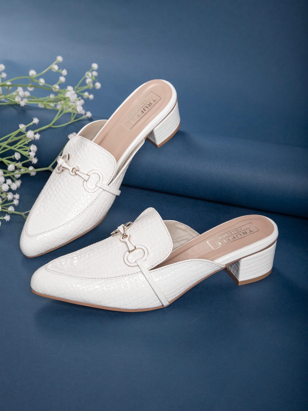 

Truffle Collection Pointed Toe Block Heeled Mules, White