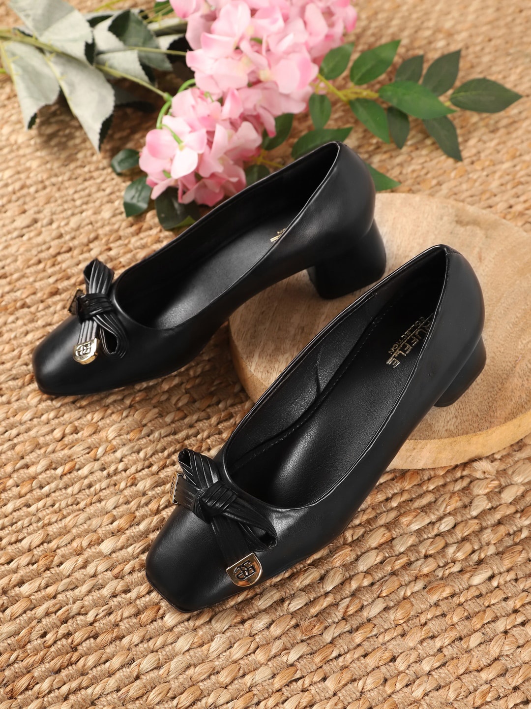 

Truffle Collection Bow Detail Block Heel Pumps, Black