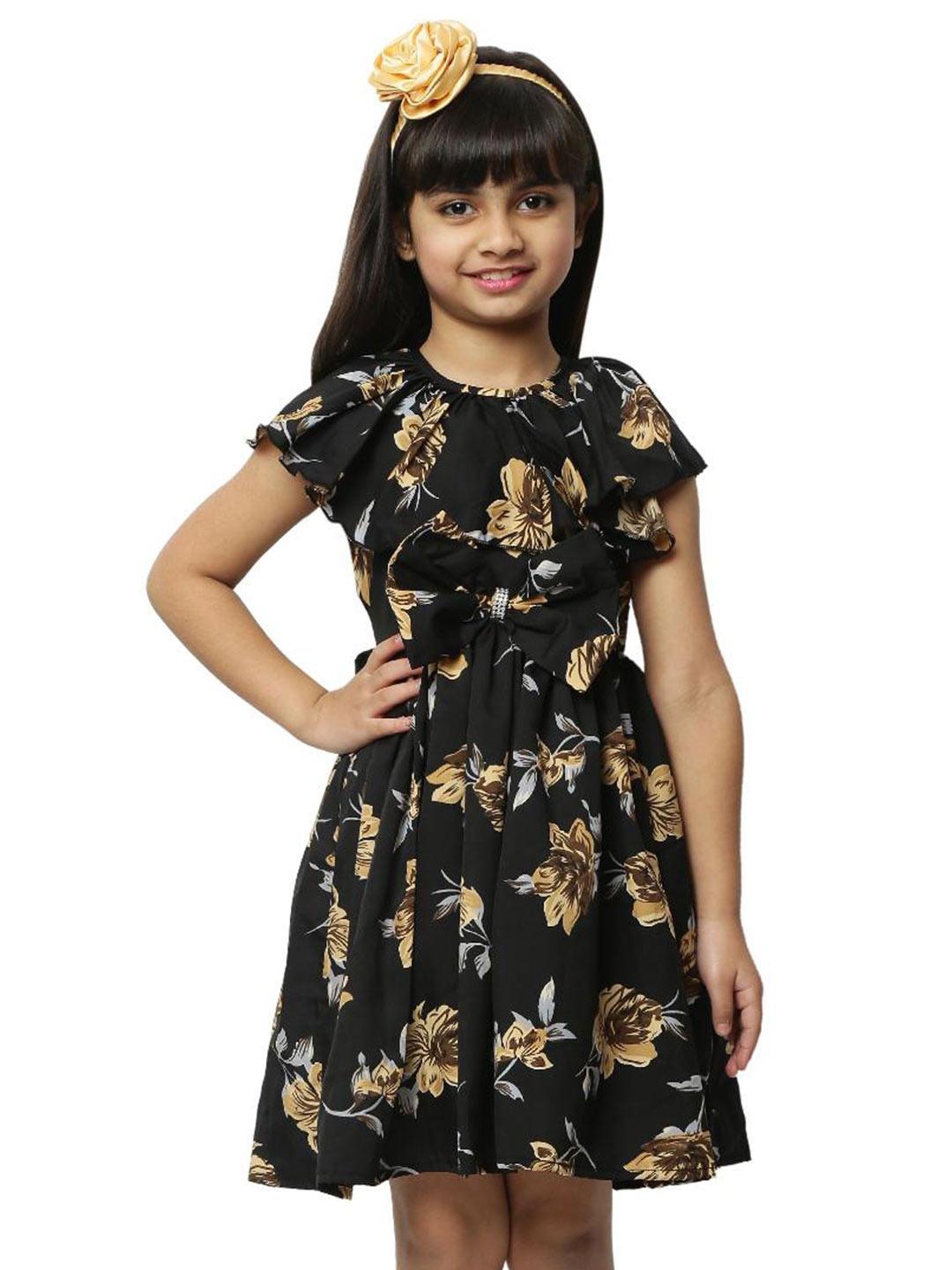 

BAESD Infant Girls Floral Print Crepe Fit & Flare Dress, Black