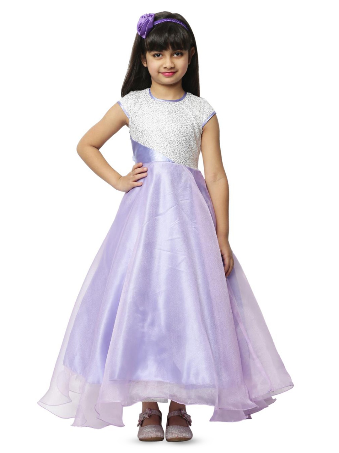 

BAESD Girls Embellished Cap Sleeves Sequinned Detailed Satin Maxi Dress, Lavender