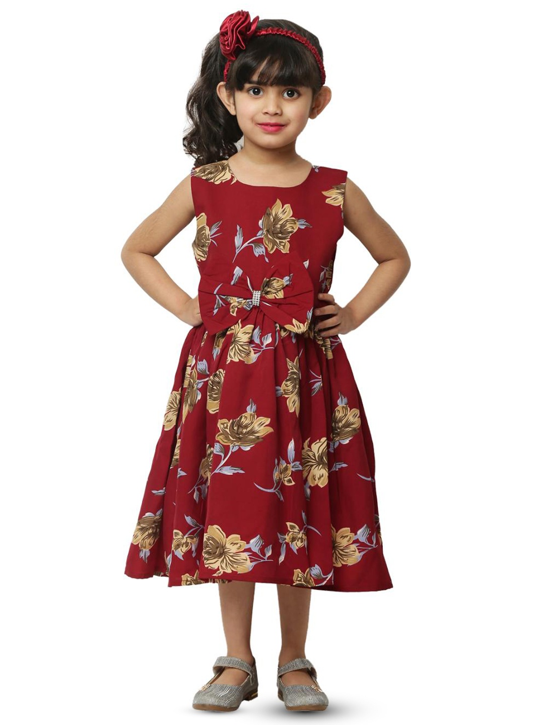

BAESD Girls Floral Printed Fit & Flare Dress, Maroon