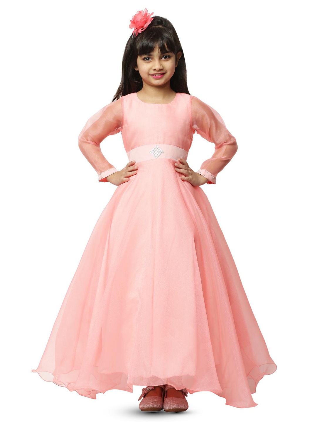 

BAESD Girls Round Neck Flared Fit & Flare Maxi Belted Dress, Pink