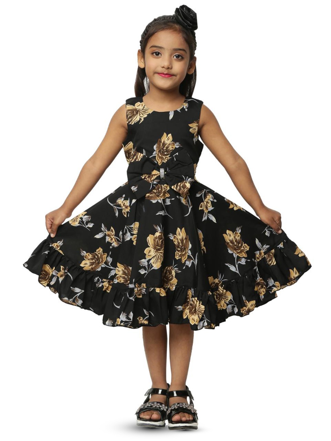

BAESD Infant Girls Floral Print Crepe Fit & Flare Midi Dress, Black