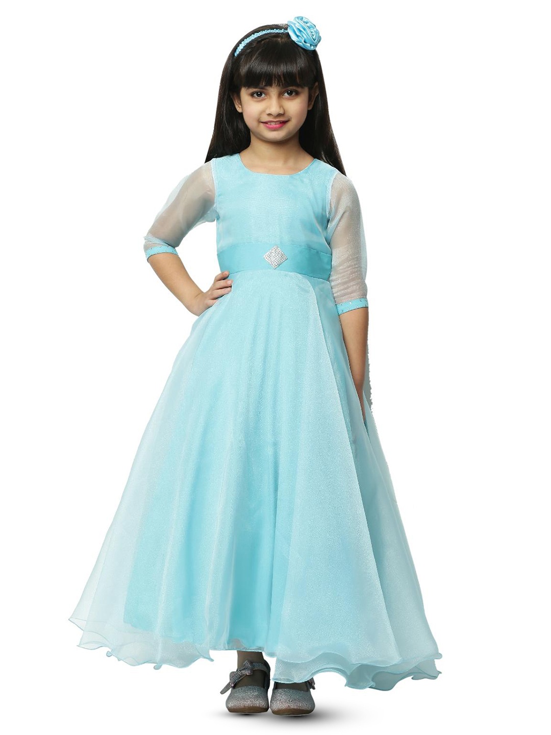 

BAESD Girls Satin Fit & Flare Maxi Dress, Turquoise blue