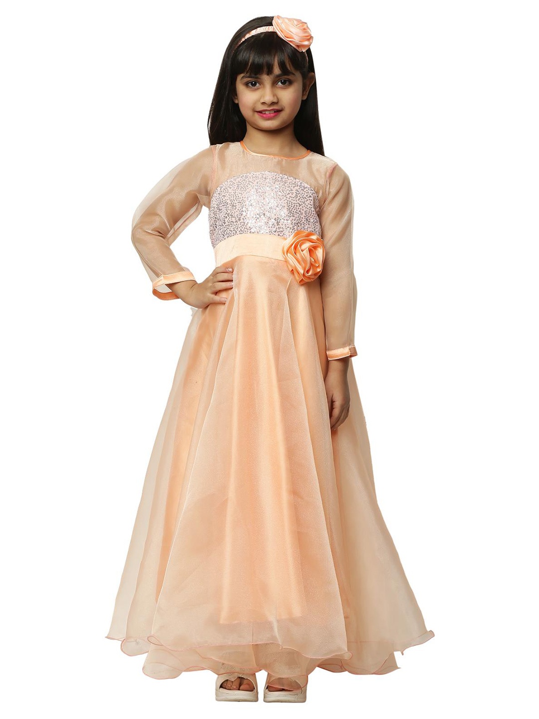 

BAESD Girls Embellished Satin Fit & Flare Maxi Dress, Peach