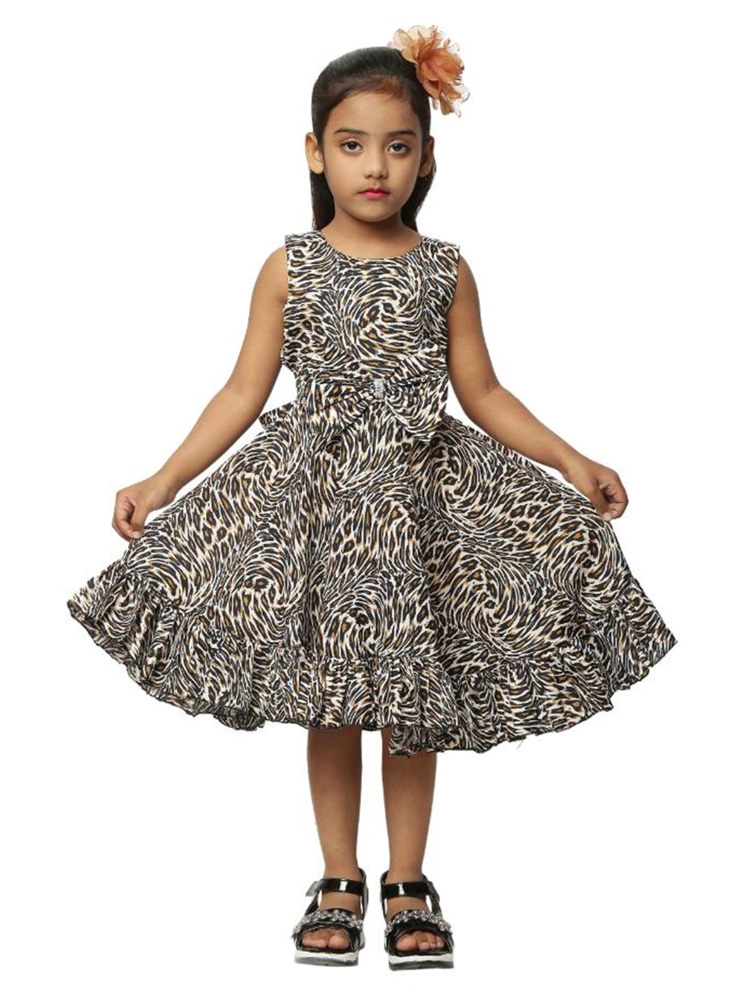 

BAESD Infant Girls Animal Print Crepe Fit & Flare Dress, Brown