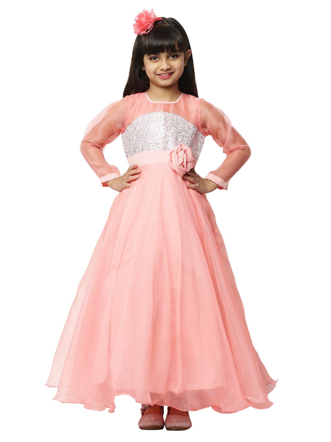 

BAESD Infant Girls Embellished Satin Maxi Dress, Pink