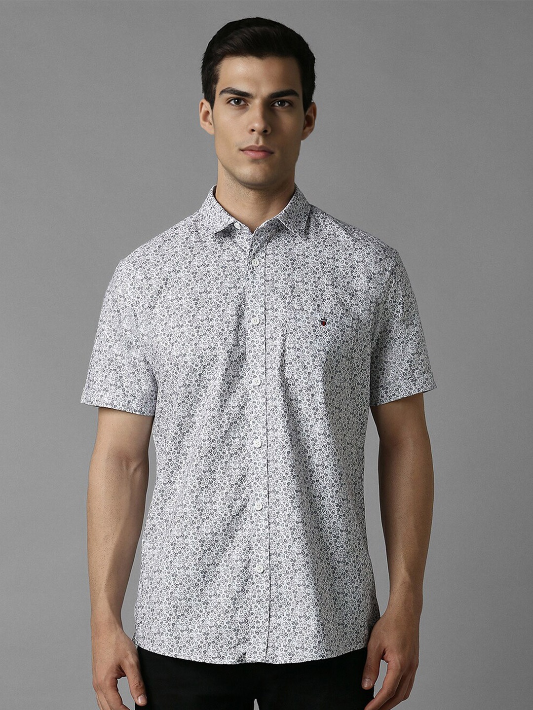 

Louis Philippe Jeans Spread Collar Slim Fit Opaque Printed Casual Cotton Shirt, Grey