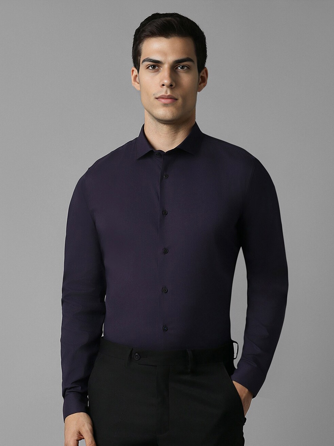 

Louis Philippe Sport Spread Collar Slim Fit Opaque Casual Cotton Shirt, Purple