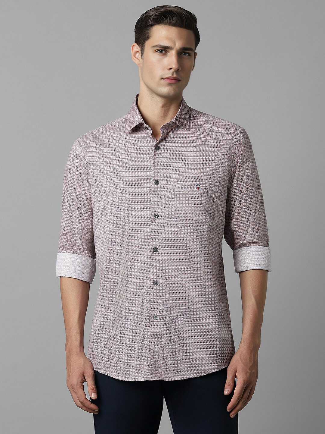 

Louis Philippe Sport Spread Collar Slim Fit Opaque Printed Casual Cotton Shirt, Mauve