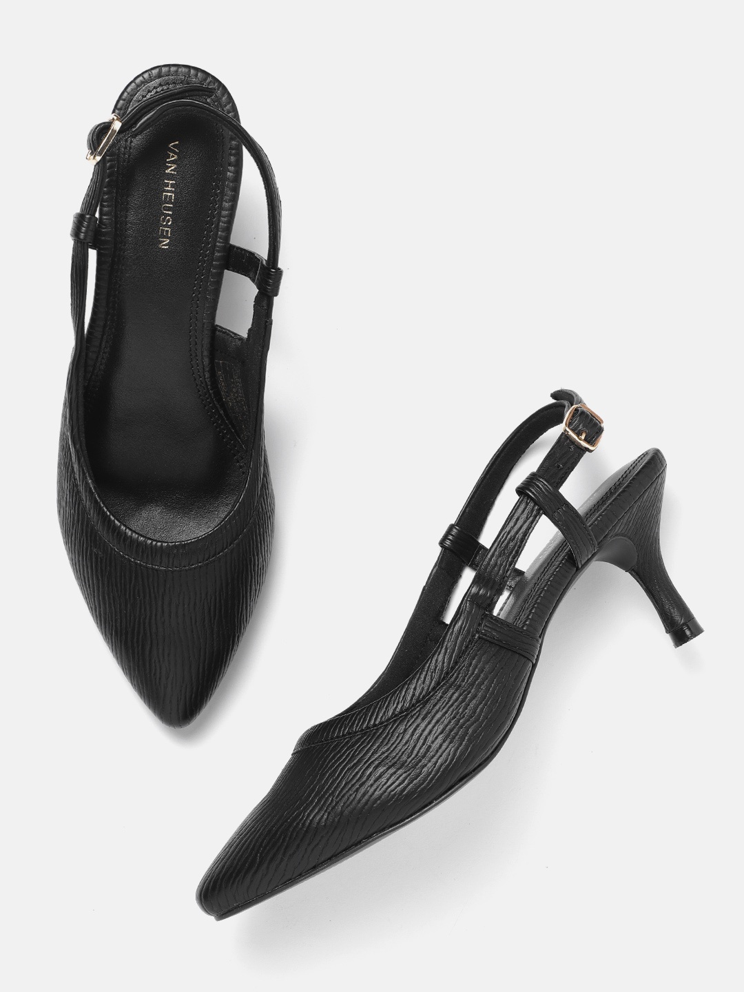 

Van Heusen Textured Slim Heel Pumps, Black