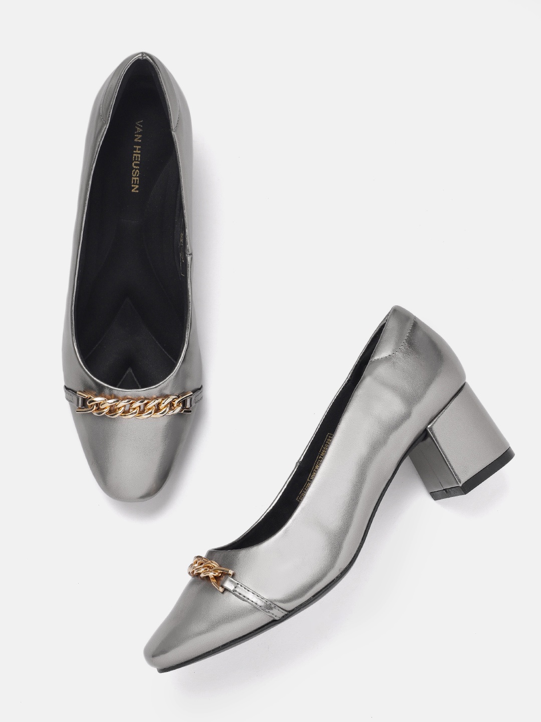 

Van Heusen Block Heel Pumps With Chain Detail, Metallic