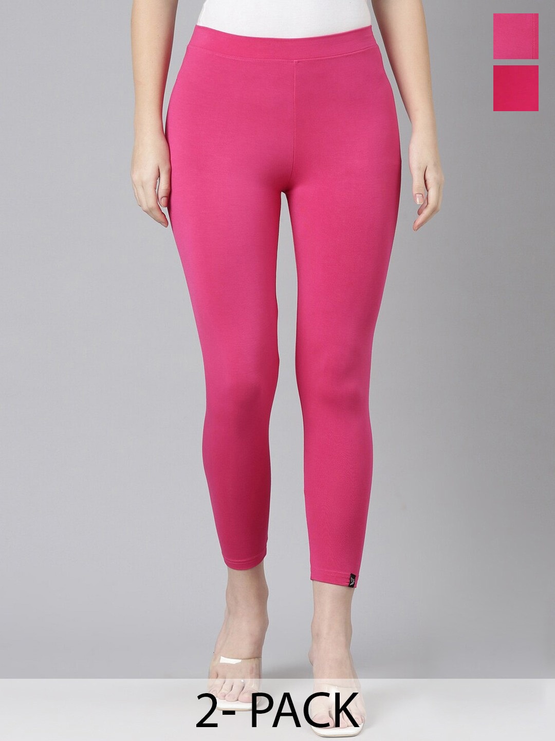 

Twin Birds Pack Of 2 Women Solid Skinny Fit High Ankle Cropped Leggings, Pink