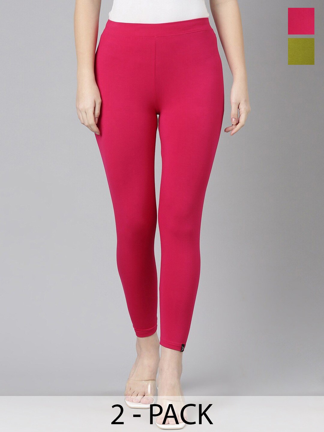 

Twin Birds Pack Of 2 Women Solid Skinny Fit High Ankle Cropped Leggings, Pink