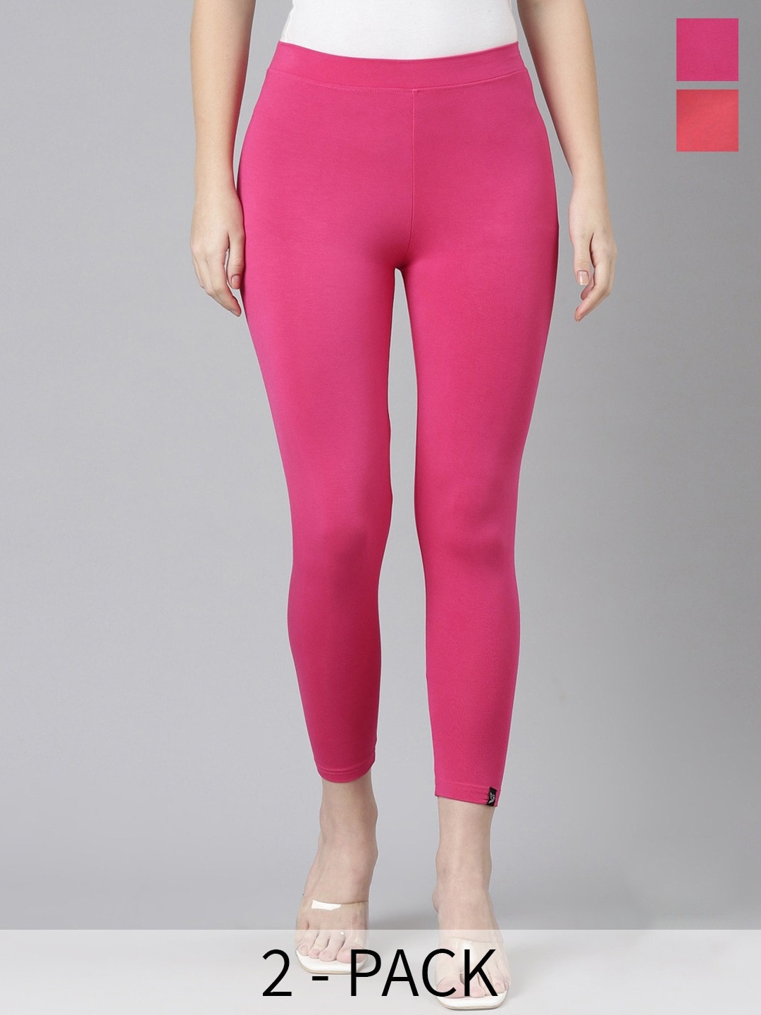 

Twin Birds Pack Of 2 Women Solid Skinny Fit High Ankle Cropped Leggings, Pink