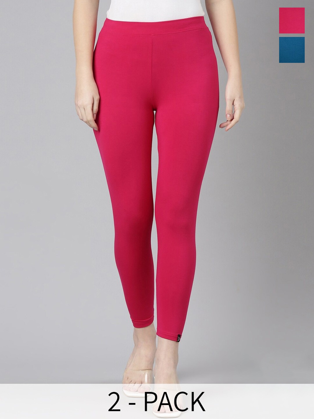 

Twin Birds Pack Of 2 Women Solid Skinny Fit High Ankle Cropped Leggings, Red