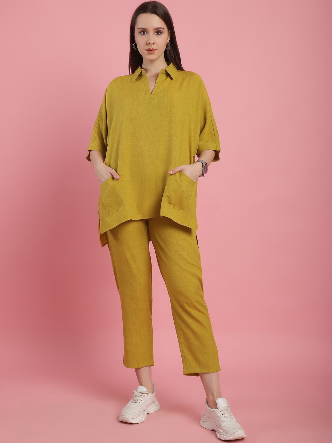 

Prakrti Shirt Collar Short Sleeved Top & trouser Co-Ord Set, Yellow