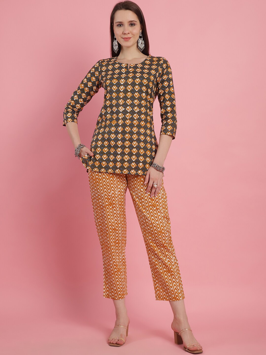 

Prakrti Printed Pure Cotton Top & Trouser, Mustard