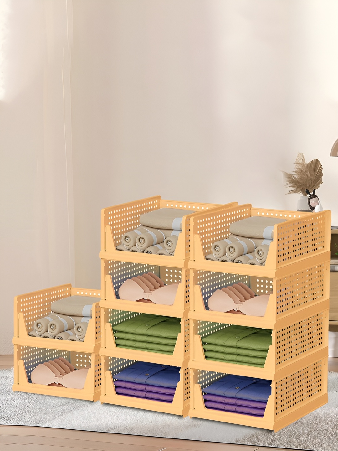 

Kuber Industries Pack of 10 Plastic Storage Wardrobe Organizers, Yellow