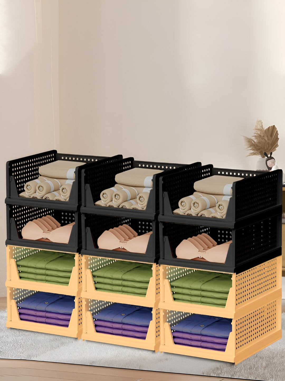 

Kuber Industries Black & Yellow Set of 12 Regular Desk Organisers