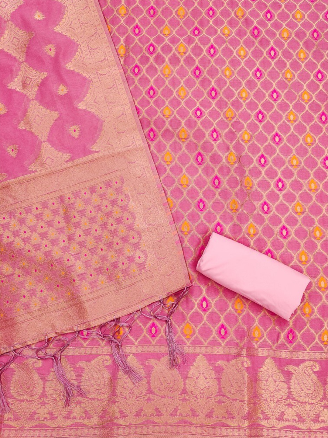 

KALINI Pure Silk Unstitched Dress Material, Pink