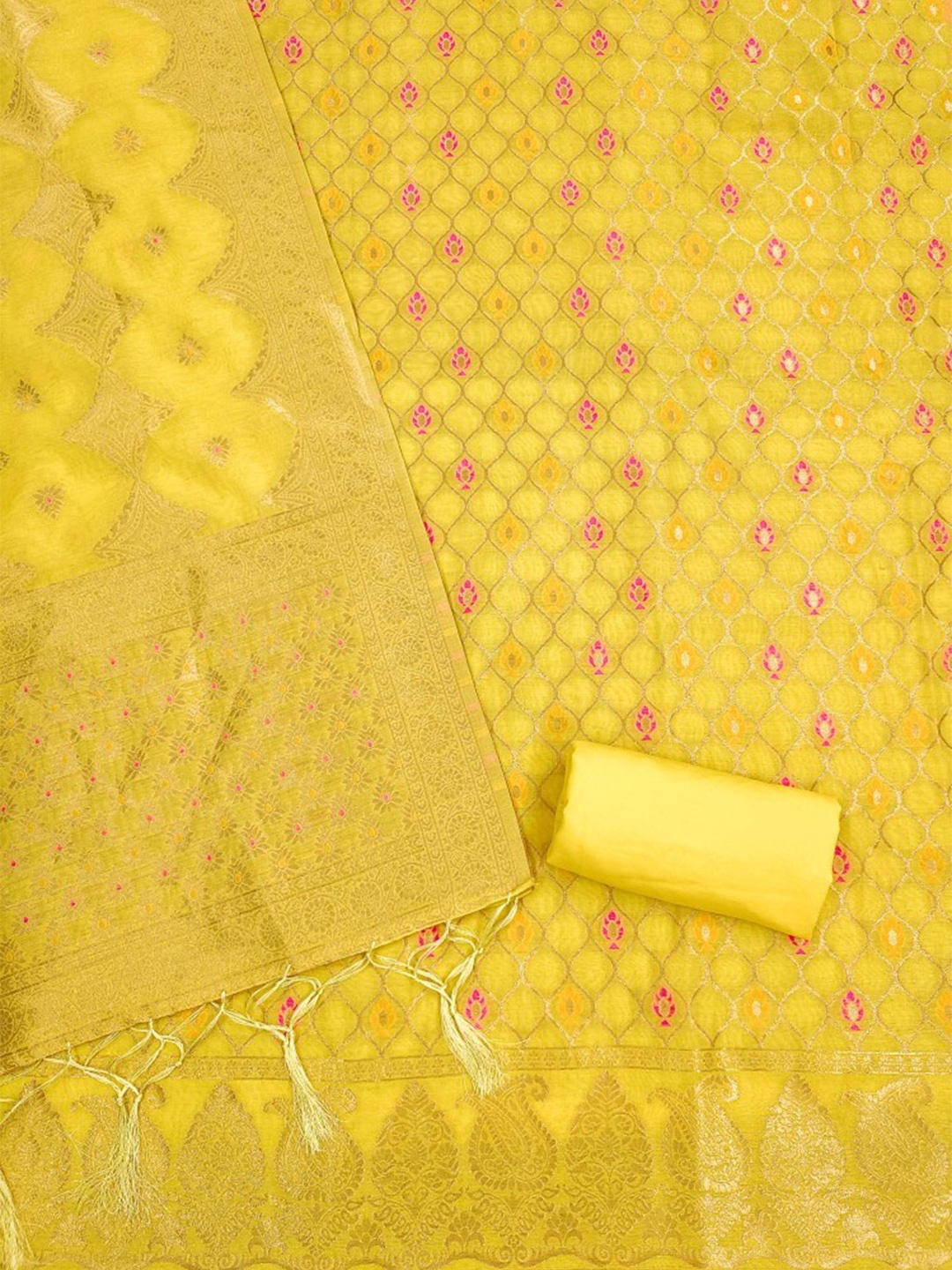 

KALINI Pure Silk Unstitched Dress Material, Yellow