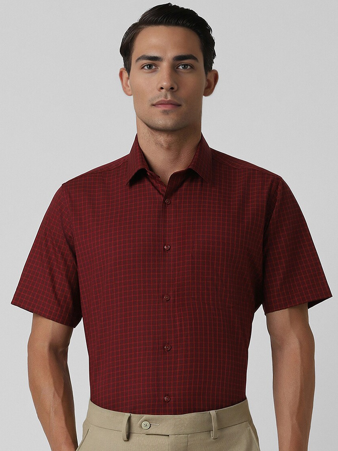 

Van Heusen Checked Spread Collar Cotton Formal Shirt, Maroon