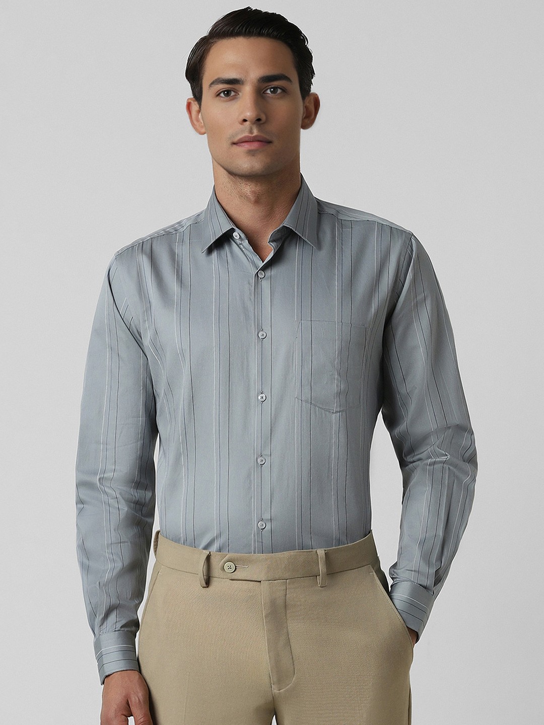 

Van Heusen Men Striped Spread Collar Cotton Formal Shirt, Grey