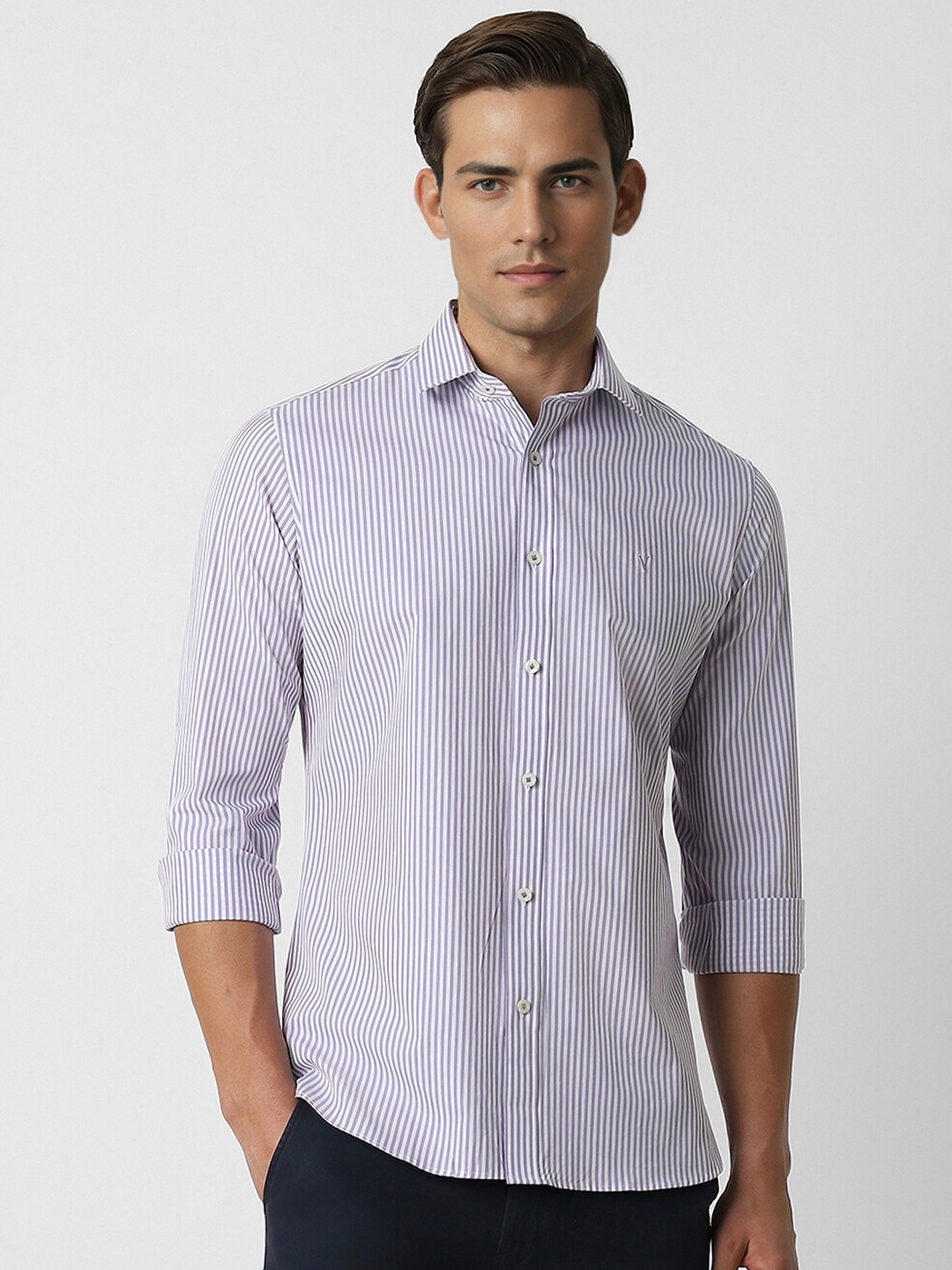 

Van Heusen Sport Slim Fit Striped Cotton Casual Shirt, Purple
