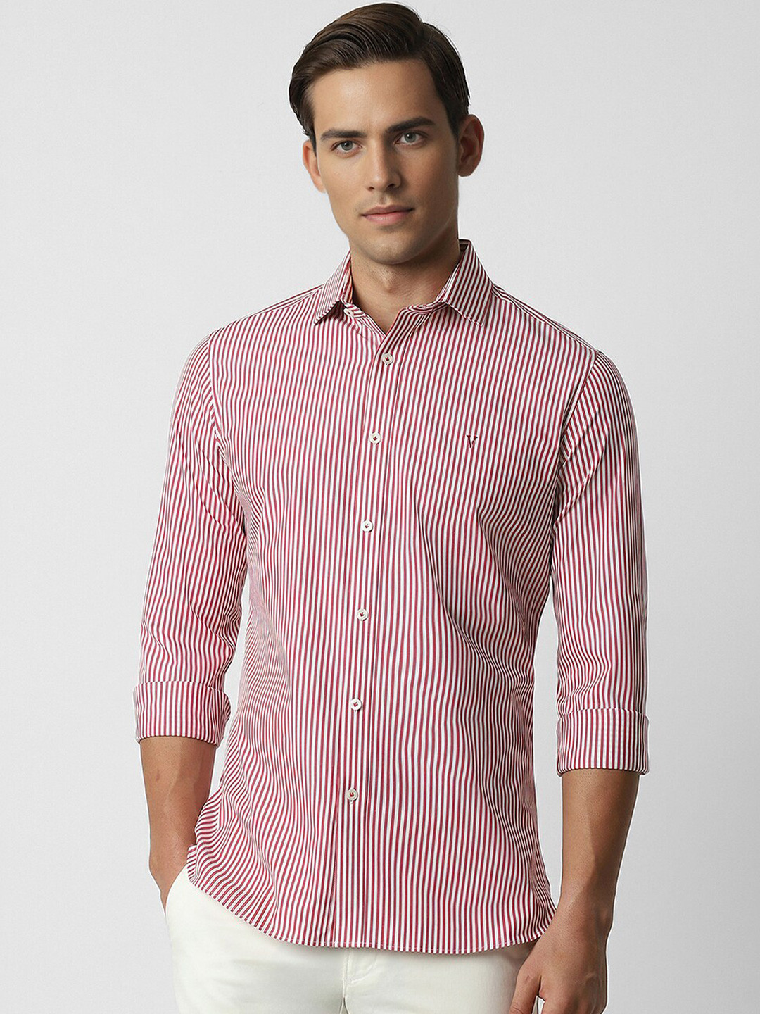 

Van Heusen Sport Slim Fit Vertical Stripes Opaque Cotton Casual Shirt, Pink